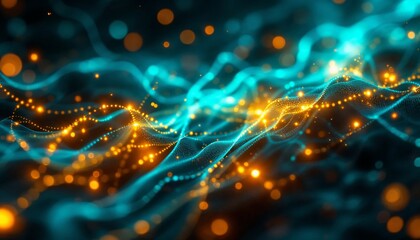 Wall Mural - luminous data streams interwoven in a dynamic digital abstractscape