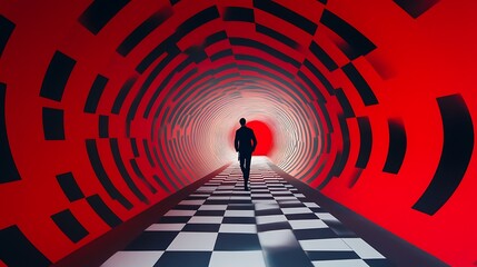 Leinwandbilder - Abstract tunnel, person walking, futuristic, interior design, background