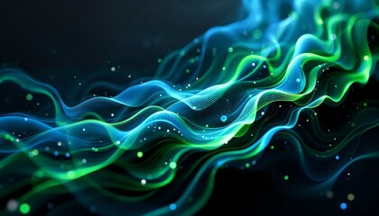 Wall Mural - luminous digital flow of data streams in shades of blue and green