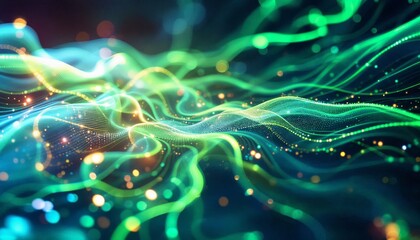 Wall Mural - luminous emerald waves abstract digital data stream visualization concept
