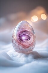 Canvas Print - A translucent Easter egg shaped like a polished crystal showcases a miniature galaxy within it, swirling in dreamy hues against a gentle, misty backdrop