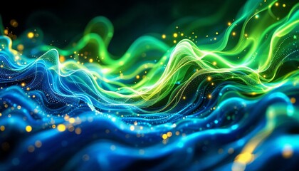 Wall Mural - luminous flow abstract, captivating green and blue waves of energy