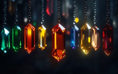 Wall Mural - colorful crystals hanging, dark background, fantasy setting, game asset