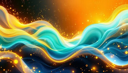 Wall Mural - luminous waves flowing in a gradient of orange aqua and night hues