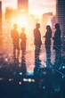 © felix_brönnimann - Networking, business professionals discussing strategies for growth in urban setting with digital overlay representing data and connections, teamwork and innovation.