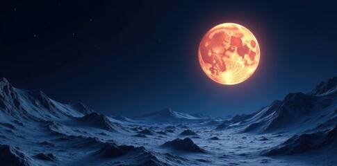 a barren lunar landscape illuminated by the full moon, full moon, lunar surface