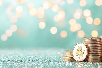 Wall Mural - St patrick's day celebration with lucky coins festive atmosphere vibrant scene close-up view