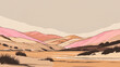 © Noboru - Stylized, illustrative landscape featuring a series of rolling hills or mountains in muted pastel shades of pink, orange, and beige
