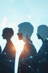 Wall Mural - silhouettes of diverse people against a bright background, representing teamwork, collaboration, and
