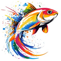 Canvas Print - Colorful abstract fish illustration, vibrant splash design, artistic representation