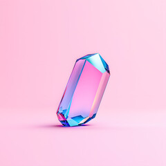 Bright reflective crystal, holographic diamond shape gem isolated on light pastel background