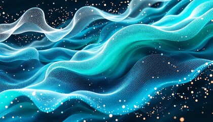 Wall Mural - translucent teal waves, an abstract visualization of data flow and connectivity