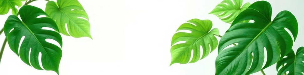 Wall Mural - Vibrant green Monstera deliciosa leaves isolated on pure white ,  plant,  vibrant