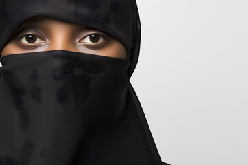 Wall Mural - Portrait of muslim woman In Hijab isolated on white backdrop