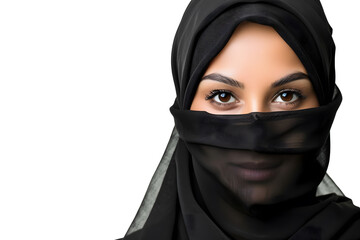 Wall Mural - Portrait of muslim woman In Hijab isolated on white backdrop