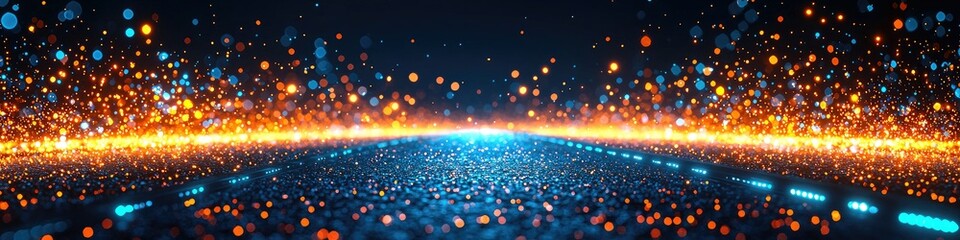 Wall Mural - abstract sparkling lightscape with blue and orange glows