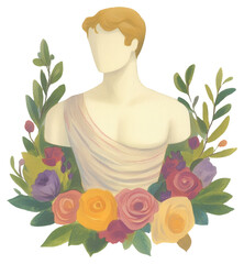 Wall Mural - PNG Cute floral greek statue illustration flowers art.