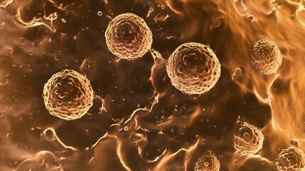 Leinwandbilder - Close up detailed view of various microscopic biological specimens cells and molecular structures observed and analyzed under the of a laboratory microscope during scientific research