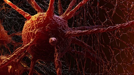 Fototapete - Close up Microscopic View of Intricate Neural Synapse and Nerve Fiber Network in Complex Organic System  Digital Visualization of Neurobiology and Neuroanatomy Structures Functions and Signaling