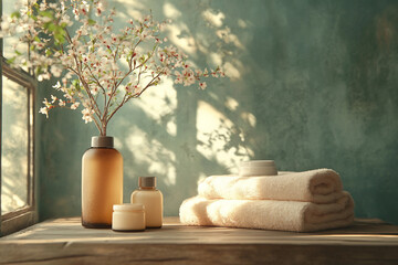 Wall Mural - Image of natural organic skin care cosmetics products, AI Generative