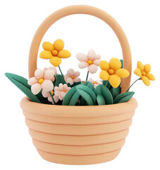 Sticker - PNG 3d flower basket flowers illustration arrangement.