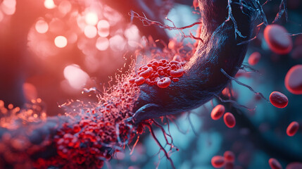 Aufkleber - Closeup view of red blood cells floating in blood plasma under a microscopic the intricate structure and biology of these essential cellular components