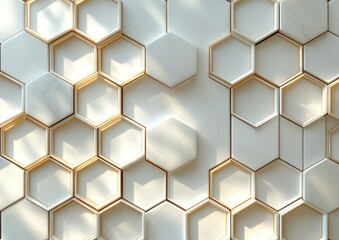 Wall Mural - Modern geometric wall design featuring hexagonal patterns in soft white tones