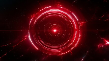 Wall Mural - luminous red concentric circles in dark space backdrop radiating energy and mystery for technologica