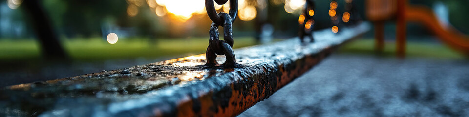 Wall Mural - Rusty Seesaw and Chain at Sunset