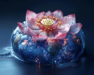 Wall Mural - earth nestled within a serene lotus flower radiating peace and balance in the universe