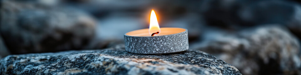 Wall Mural - Lit Candle on Gray Rock