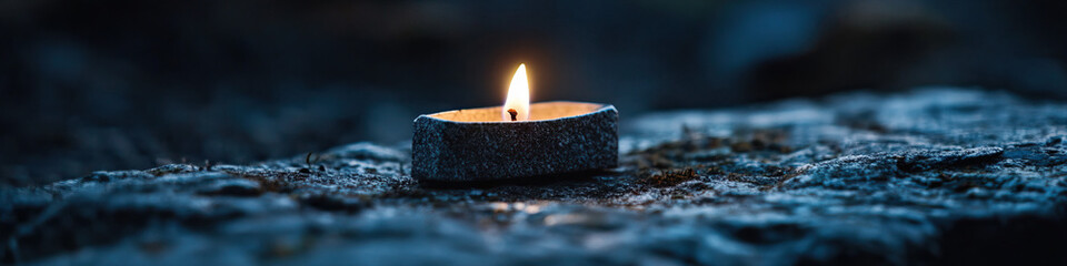 Sticker - Lit Candle in Stone Holder on Rough Surface