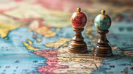 Aufkleber - Old Vintage Antique Globes and World Atlas Map Placed on Wooden Table with Concept of Travel Adventure Geographical Curiosity About International Destinations and Cultures