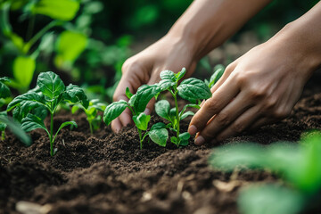 Wall Mural - Young plants growing in garden generated with AI image