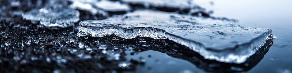 Wall Mural - Close-up of Ice Fragments on Dark Surface