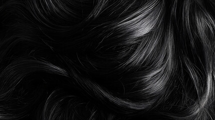 Aufkleber - Stunning close up portrait of flowing wavy black hair cascading in dramatic silky strands against a minimalist high contrast black and white studio background  The image exudes feminine elegance
