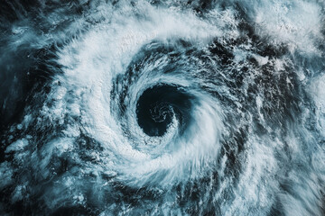 Leinwandbilder - Aerial view of a swirling vortex in the ocean, with white foam and dark water creating a dynamic and powerful scene, symbolizing chaos and the force of nature.