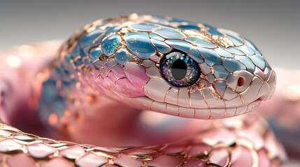Aufkleber - A Mesmerizing Gaze: Close-Up of a Colorful Snake with Iridescent Scales, Captivating Eye, and Intricate Details, Highlighting Nature's Beauty and Mysterious Allure