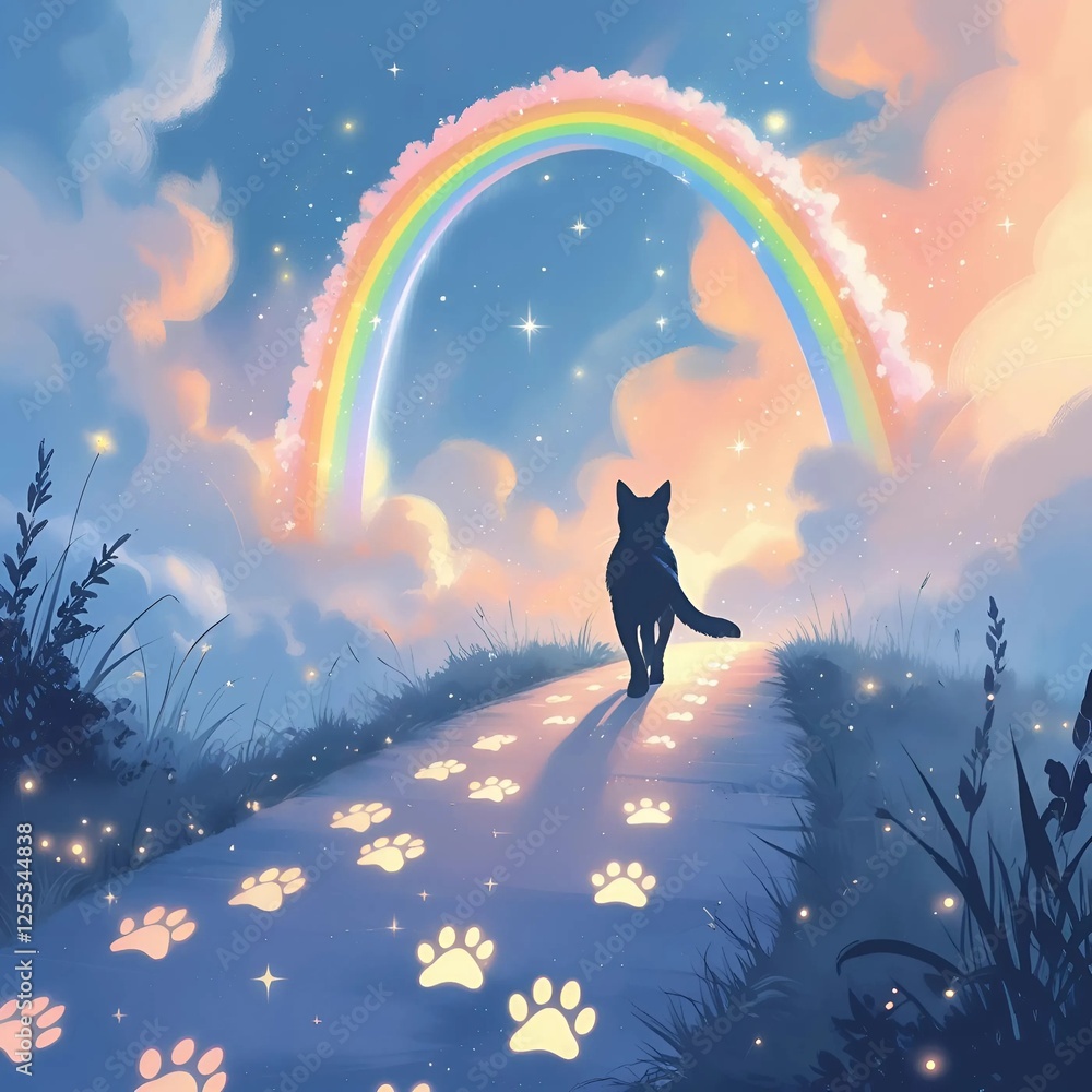 Pets Crossing The Rainbow Bridge In Heaven Stock Illustration Adobe Stock pets-crossing-the-rainbow-bridge-in-heaven-stock-illustration-adobe-stock