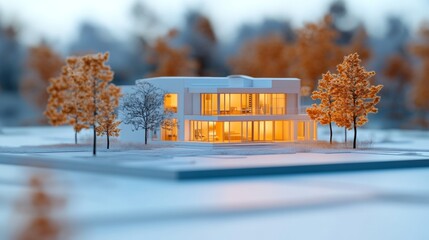 Poster - Futuristic Fire-Resistant Architecture Innovative Digital Display of Fireproof Home Design with Cool-Toned Aesthetic for Modern Urban Development and Tech Integration
