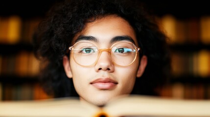 Aufkleber - Modern Collegiate Diversity Young Asian Male Studying in Contemporary Library - Academic Engagement, Digital Literacy and Creative Study Solutions for Educational Growth