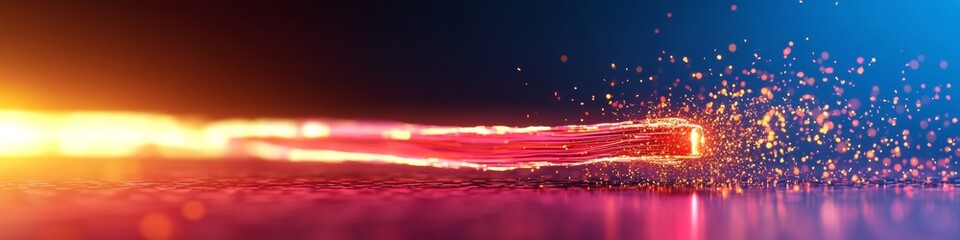 Fototapete - Dynamic Particle Stream Graphics Abstract Light Trails on Dark Backdrop - Tech Visualization for Data Flow Dynamics in Commercial Innovation and Digital Business Solutions