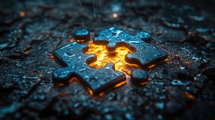 molten puzzle piece forging, dark background