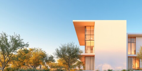 Leinwandbilder - Modern Minimalist Residential Architecture Sleek White Facades with Large Windows in Suburban, Sustainable Living Development - Urban Design Content and Eco-Friendly Real Estate Marketing