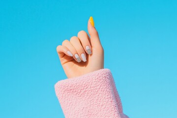 Poster - Minimalistic Pastel Nail Art Stylized Manicured Hand with Gemstone Accents for High-Fashion Beauty Campaigns and Luxury Lifestyle Branding