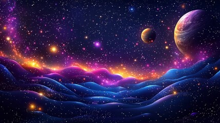 Wall Mural - Captivating Cosmic Frame with Glowing Planets and Vibrant Celestial Backdrop