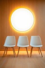 Aufkleber - Nordic Minimalist Seating Contemporary White Chairs in Warm Wood Setting - Versatile Office Design and Innovative Hybrid Meeting Spaces