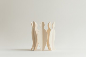Poster - Minimalist Paper Cutout Figures for Modern Community Engagement Linked Silhouettes on White Surface - Social Connection Art in Business and Design Strategy