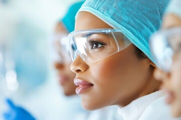 Aufkleber - Innovative Medical Research Imagery Diverse Laboratory Team Analyzing Health Data - Enhancing Global Disease Prevention and Healthcare Education with Modern Teamwork Dynamics