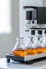 Aufkleber - Minimalist Laboratory Setup Precision Glassware with Amber Solutions - Cutting-edge Scientific Aesthetics for Tech-Focused Research and Modern Industrial Applications